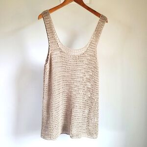 Halogen Neutral Beige Tan Soft Crochet Knit Tank Shirt Womens Sz XL Beach Boho